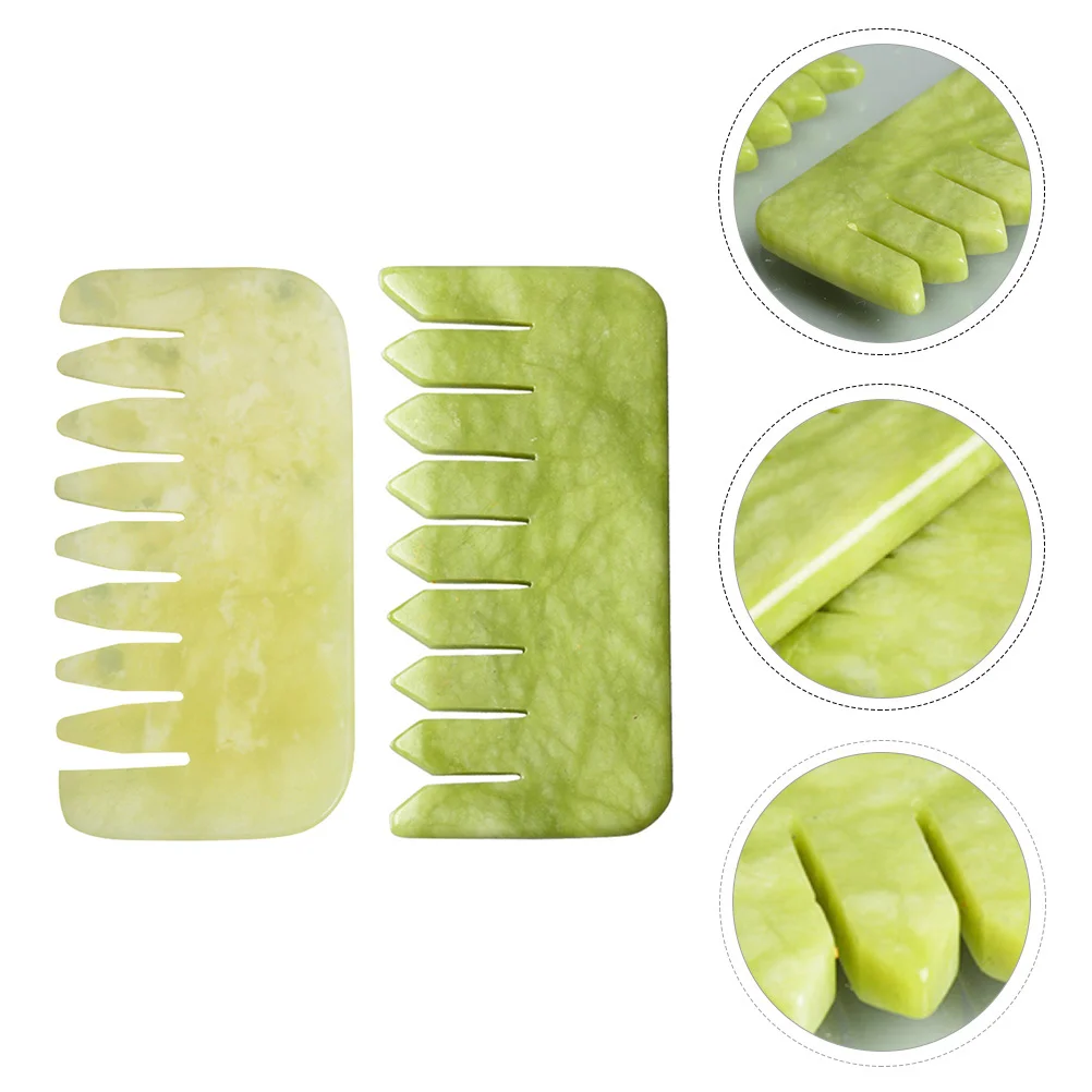 

2 Pcs Massage Comb Facial Tools Jade Combs Head Acupoint Gua Sha Scalp Scraping Hair Natural Portable Miss