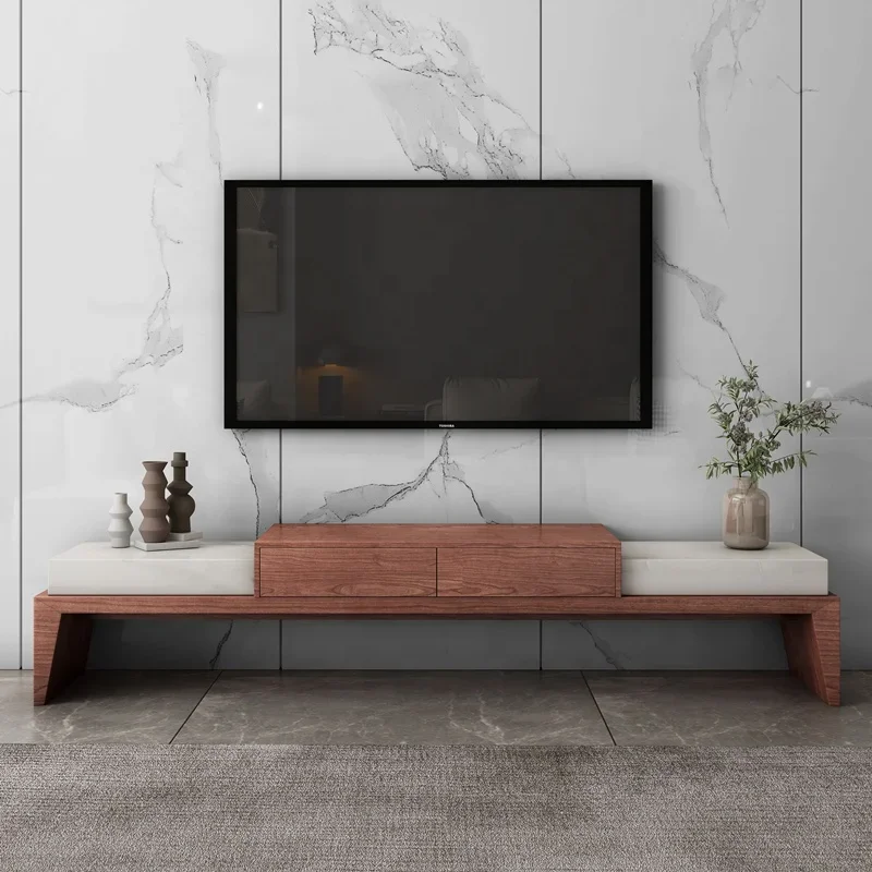 Conjunto de móveis para sala de estar com design moderno, suporte para TV, madeira, mármore, armário de TV