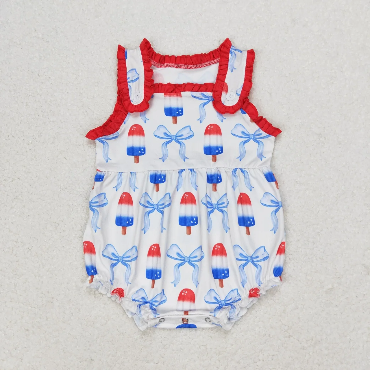 Wholesale Newborn Toddler July 4th Clothing Baby Girl Flags Bows Boots Infant Jumpsuit Kids Children Overall Bubble Romper