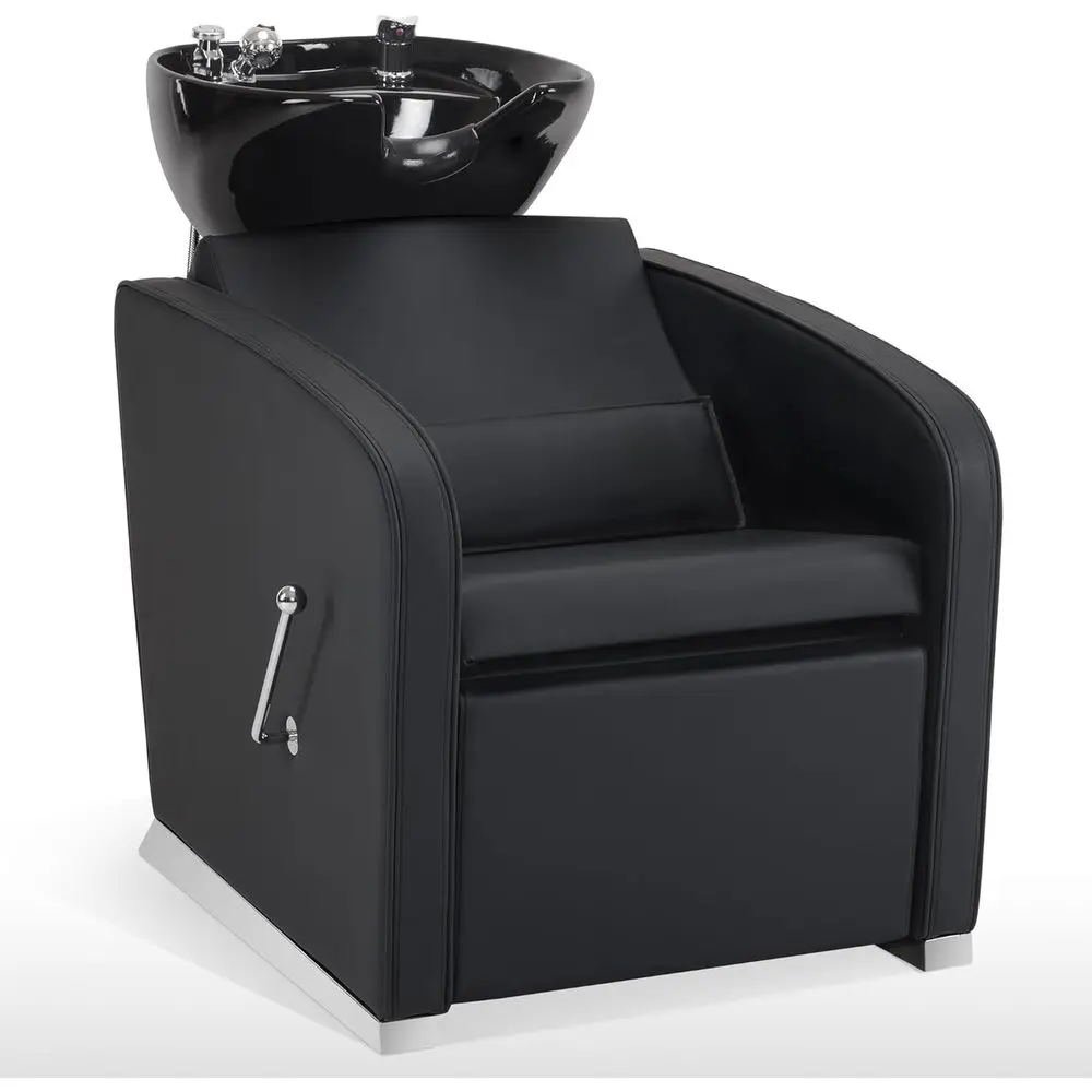 

Adjustable Black Porcelain Hair Wash Station with Reclining Chair for Salon and Spa Use