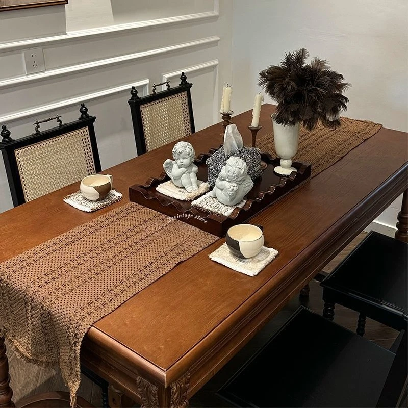 French retro solid wood dining table household knight dining table antique living room dining table and chairs