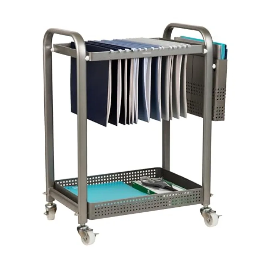 

Rolling File Cart Organizer Utility Cart Storage Classroom Office Metal 22" L x 12" W x 25.5" H Silver