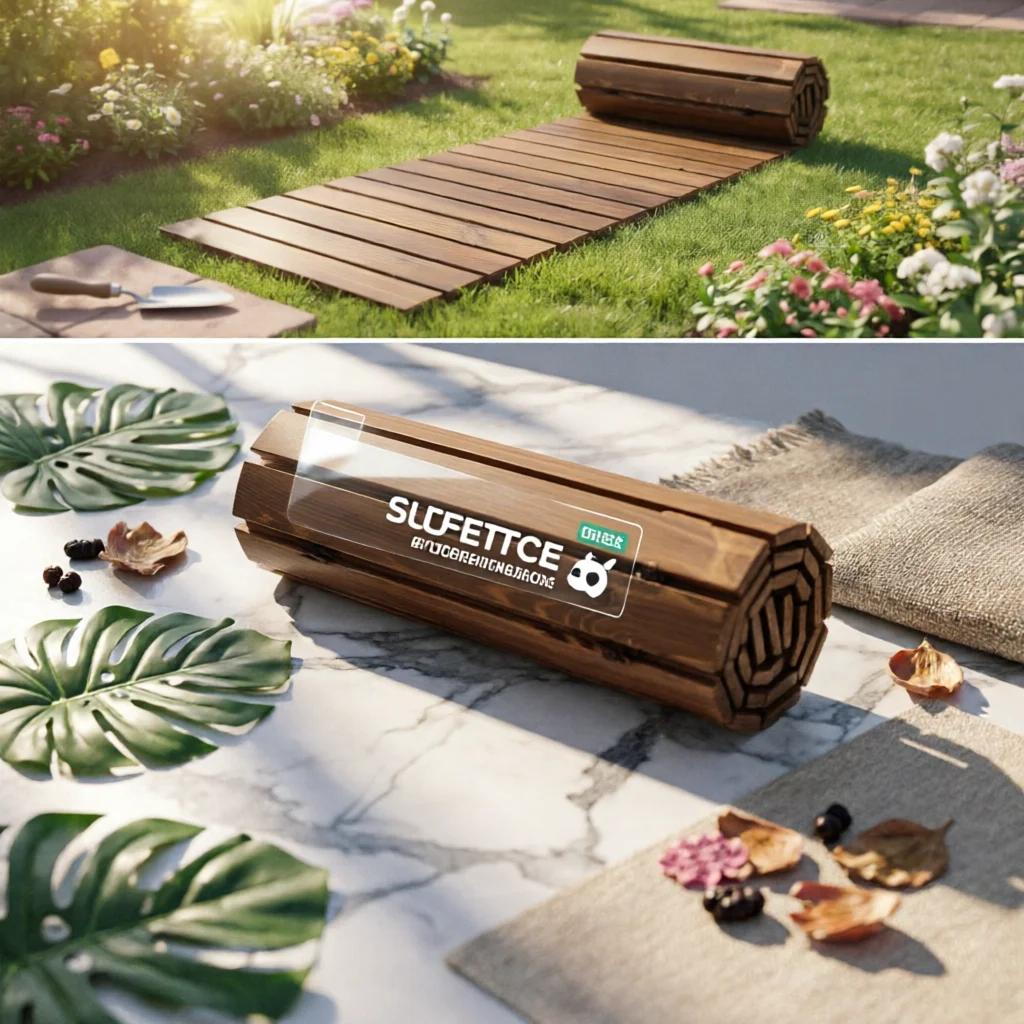 Roll out Garden Walkway Rustic Roll-out Wooden Path Wooden Garden Walkway Weather-Resistant Long-Lasting for Gardeners, Backyard