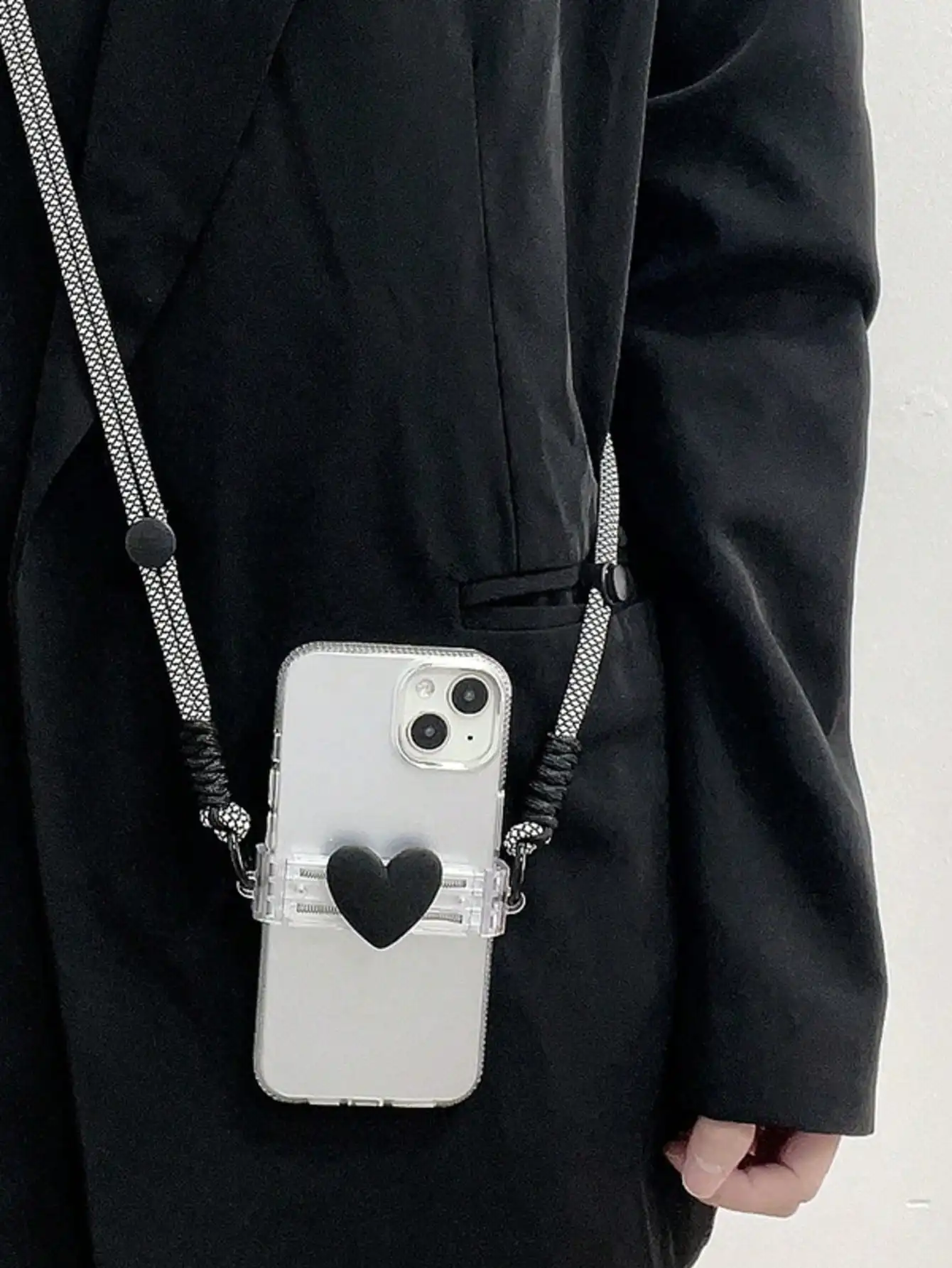 

Cute Black Heart-Shaped 1pc Phone Lanyard Universal Phone Case Strap INS Design Crossbody Chain Accessory Spring Gift Party