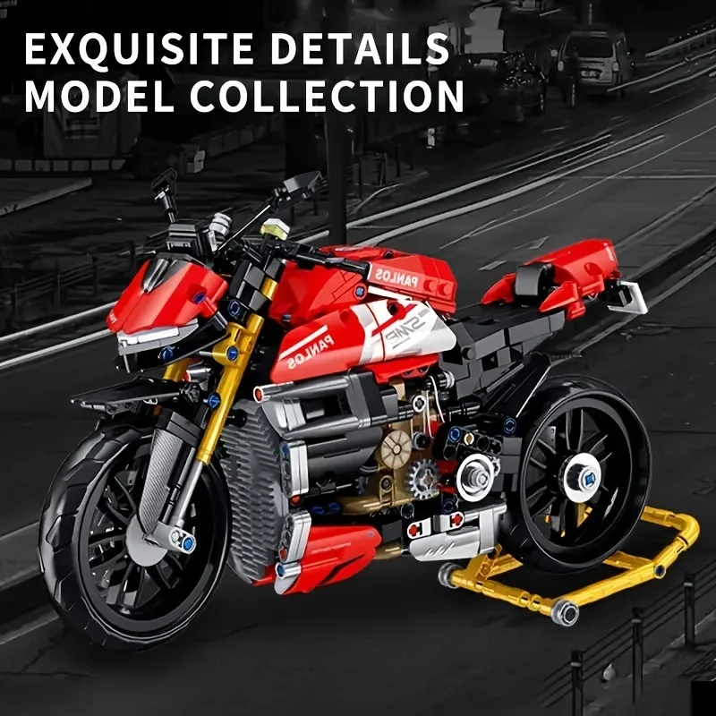 Modelo de motocicleta de ensamblaje de bloques de construcción rápido con molde de partículas 981, para 6 años + creatividad, también es un adorno para el hogar, vacaciones