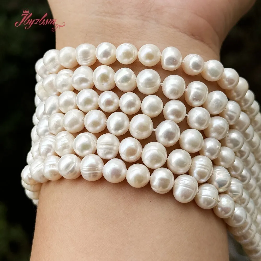 Round Natural White Freshwater Pearl Pearl Stone Beads 15 inches for DIY Women Classical Necklace Bracelet Jewelry Making 7-8mm