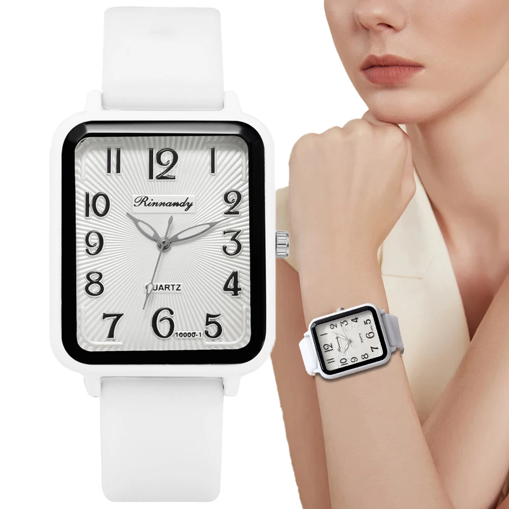 Ladies Sports Simple Rectangular Digital Design Quartz Watch Casual Fashion White Silicone Women's Dress Gift Clock Wristwatch