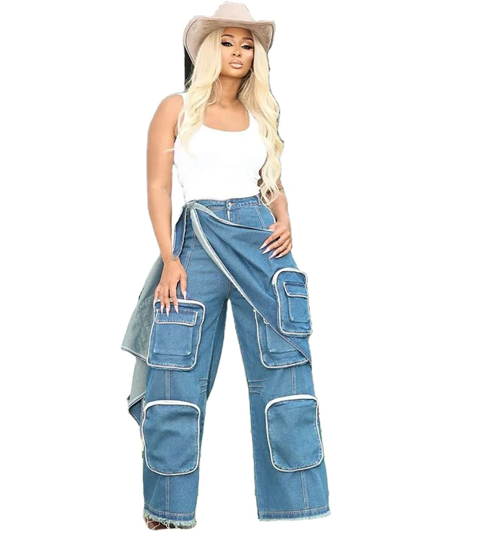 

Women's High-Waisted Straight Leg Work Pants Casual Cotton Jeans with Streetwear Trend Patch Loose Fit Long Length for Summer