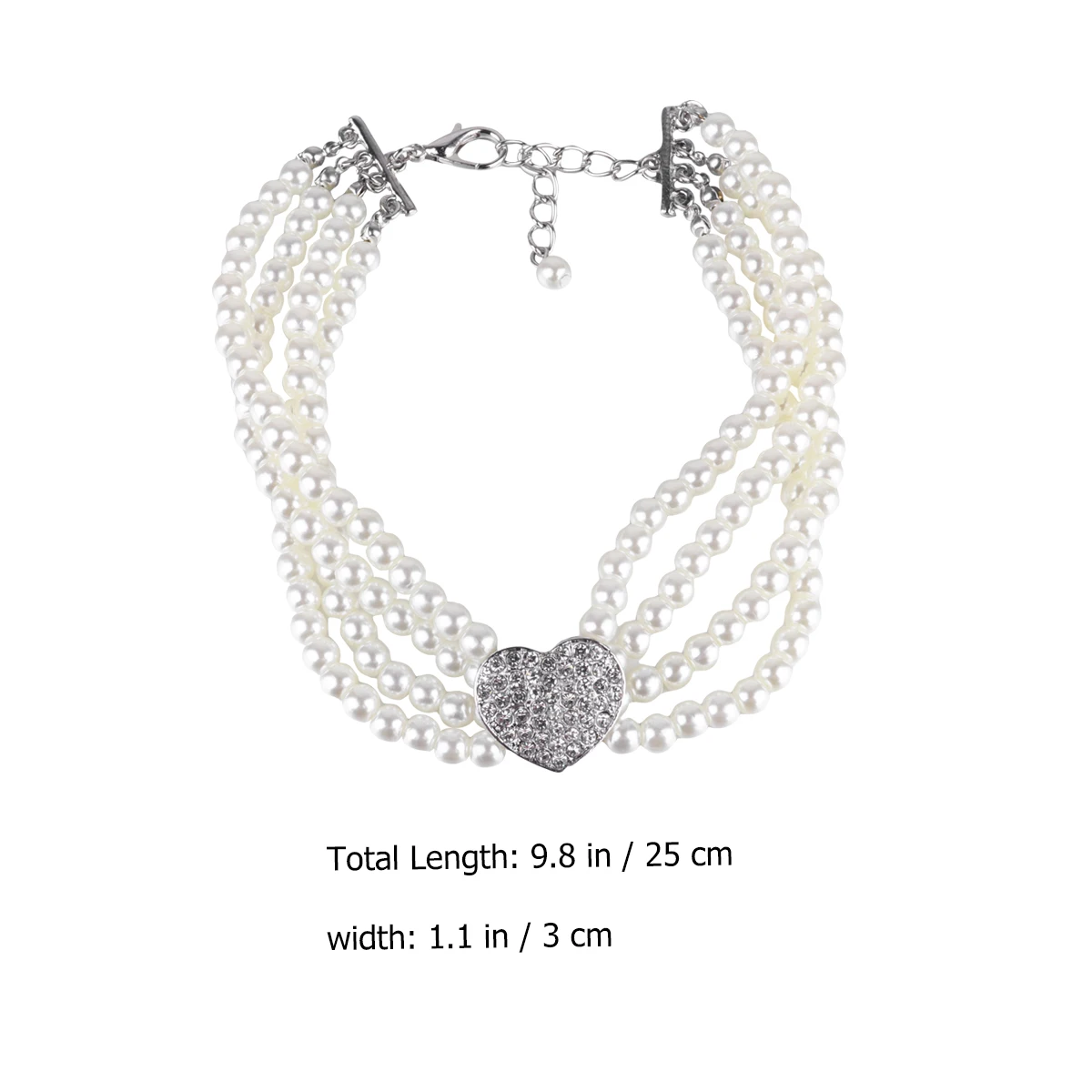 

4 Rows Pearl Crystal Heart Dog Jewelry Wedding Party Costume White 15Cm 20Cm 25Cm 30Cm Pendant Pet Jewelry Dog Necklace Pearls