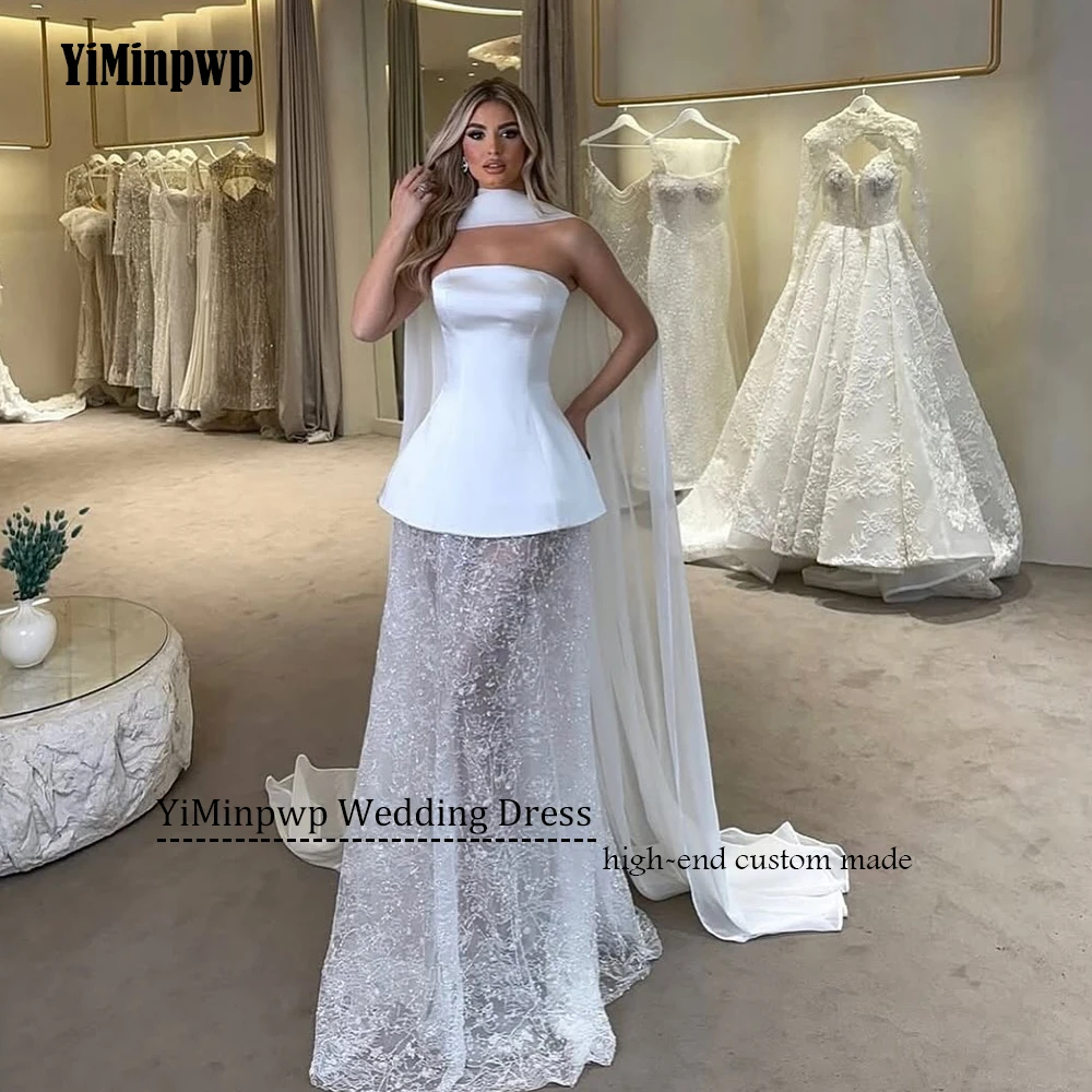 Vestido De novia corto blanco De corte A con chal, Mini vestidos De novia sin tirantes De satén para fiesta, Vestido De novia personalizado 2026