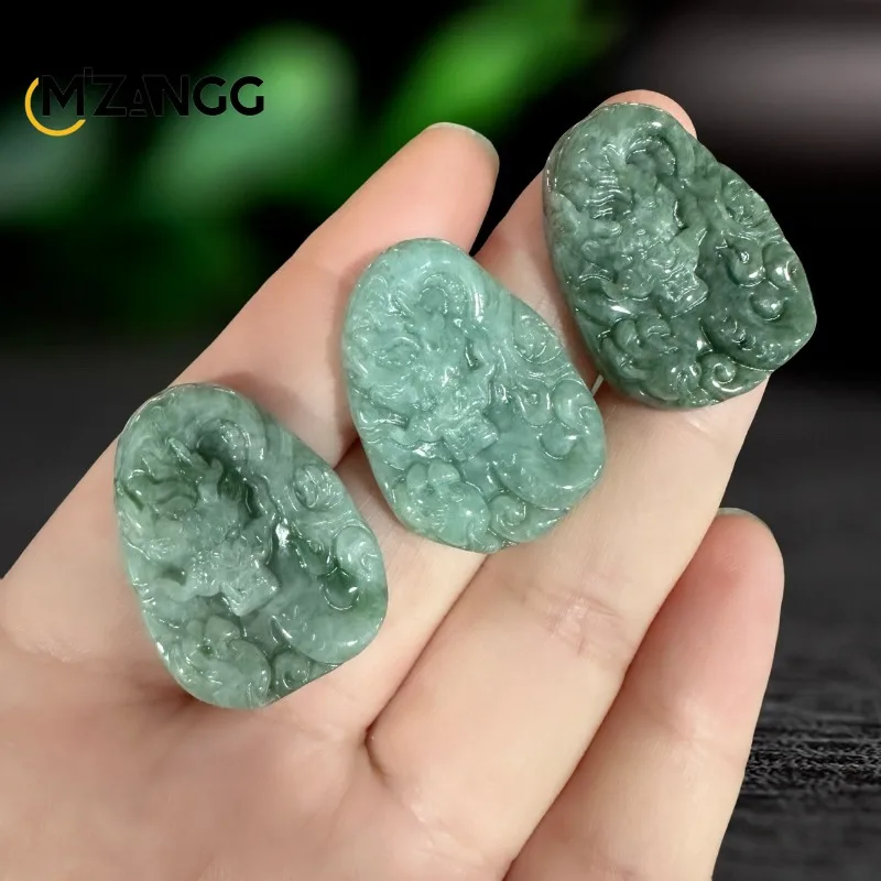 Natural A Goods Jadeite Dragon Pendant Hand-carved Majestic Retro Zodiac Dragon Men's and Women's Necklace Lucky Amulet