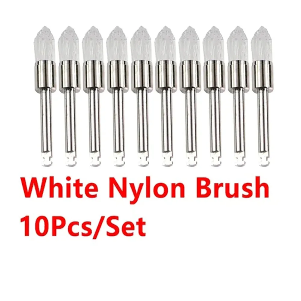 10pcs Dental Disposable Lock Type Mixed Color Flat Nylon Polishing Brush, Teeth Whitening Cleaning Tools, Dental Materials