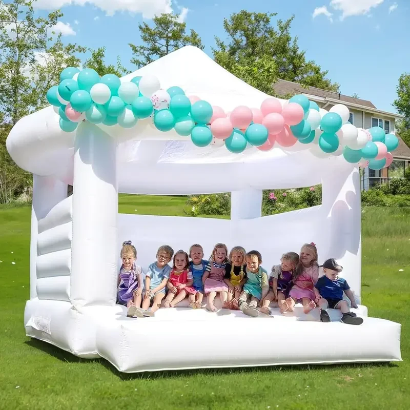 Château Gonflable Blanc en PVC Complet, Maison à Rebond avec Jumper Souffleur, Lit Gonflable pour Mariage, Anniversaires, Fêtes