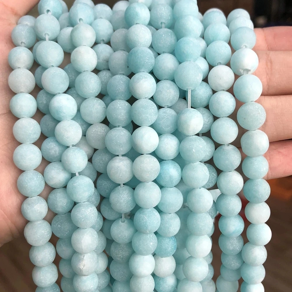 Natural Stone Matte Amazonite Round Beads for Jewelry Making