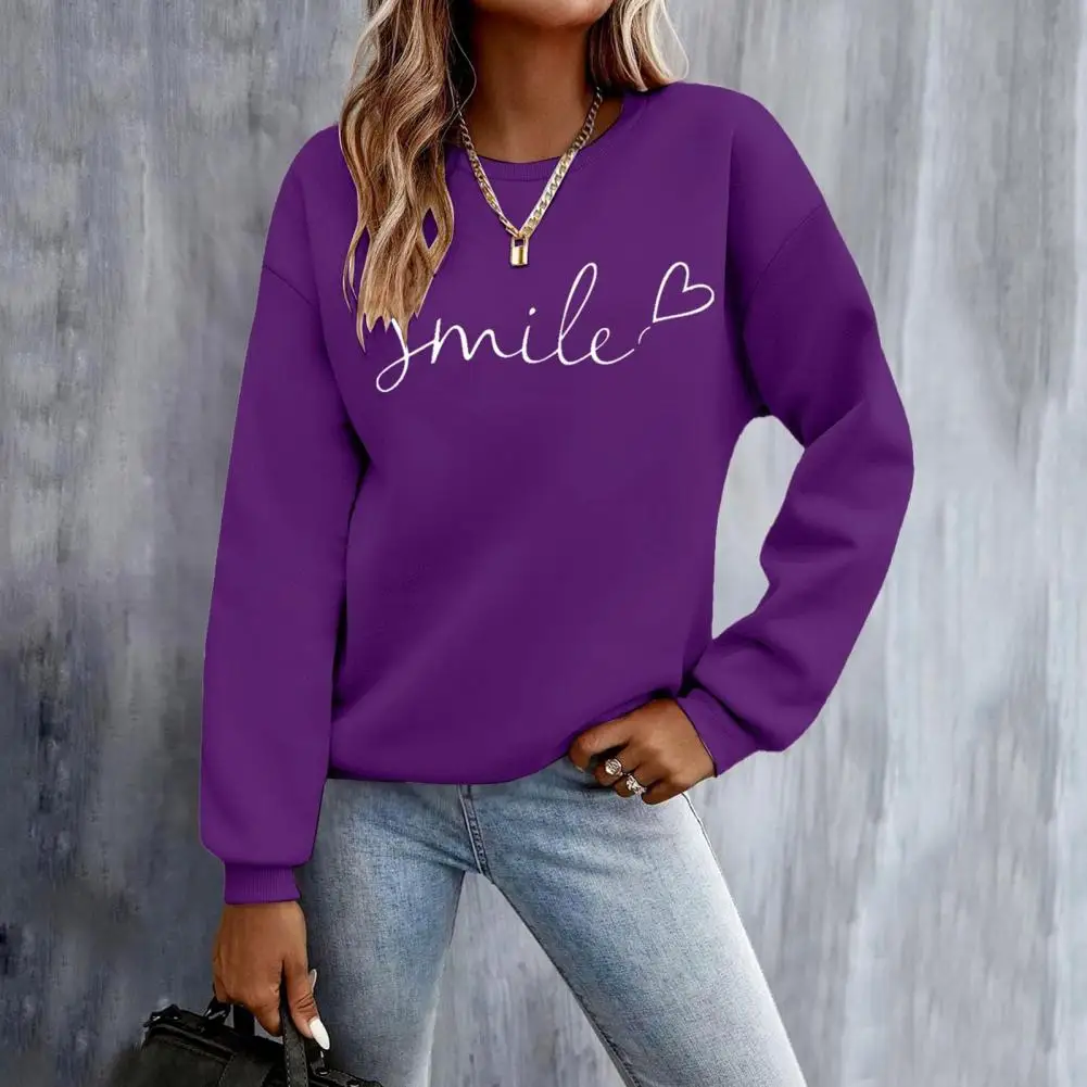 Fashion Women Sweatshirt Hip Hop Style Unisex Solid Color Sweatshirt with Elastic Cuffs Hem O Neck Mid Length Loose Pullover Top