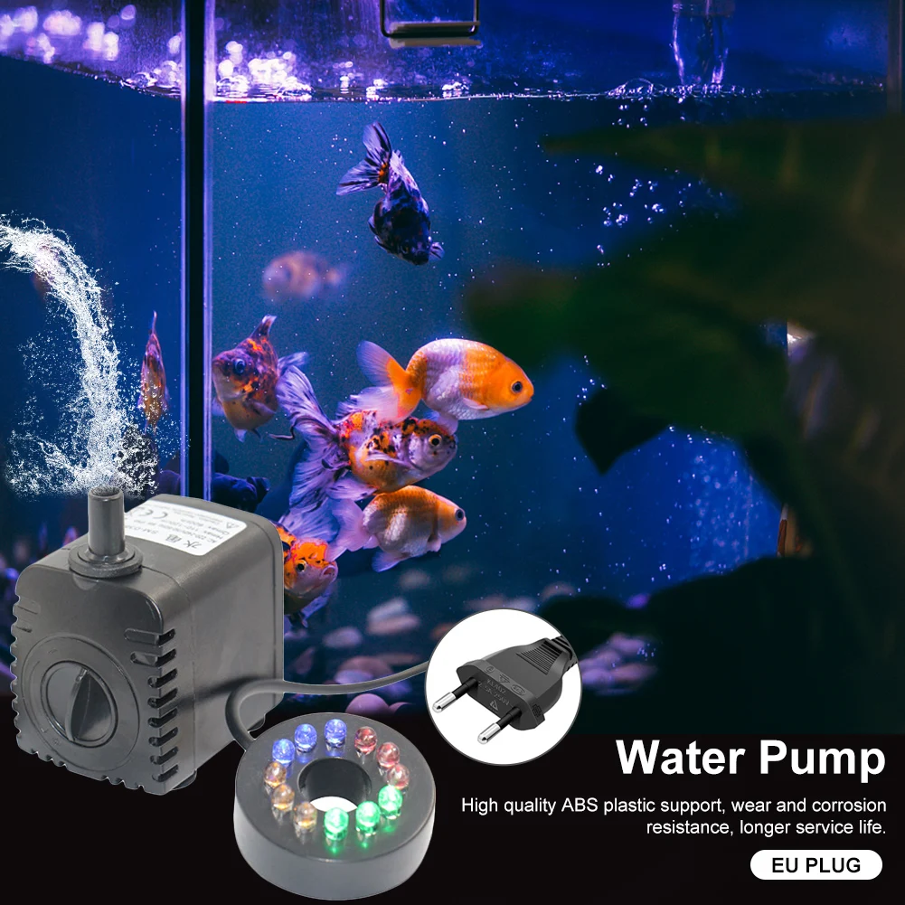 8W 600L/H Submersible Water Pump Aquarium Fish Tank Fountain Pond Garden Landscape Cleaning Pump with 12 LED Lights