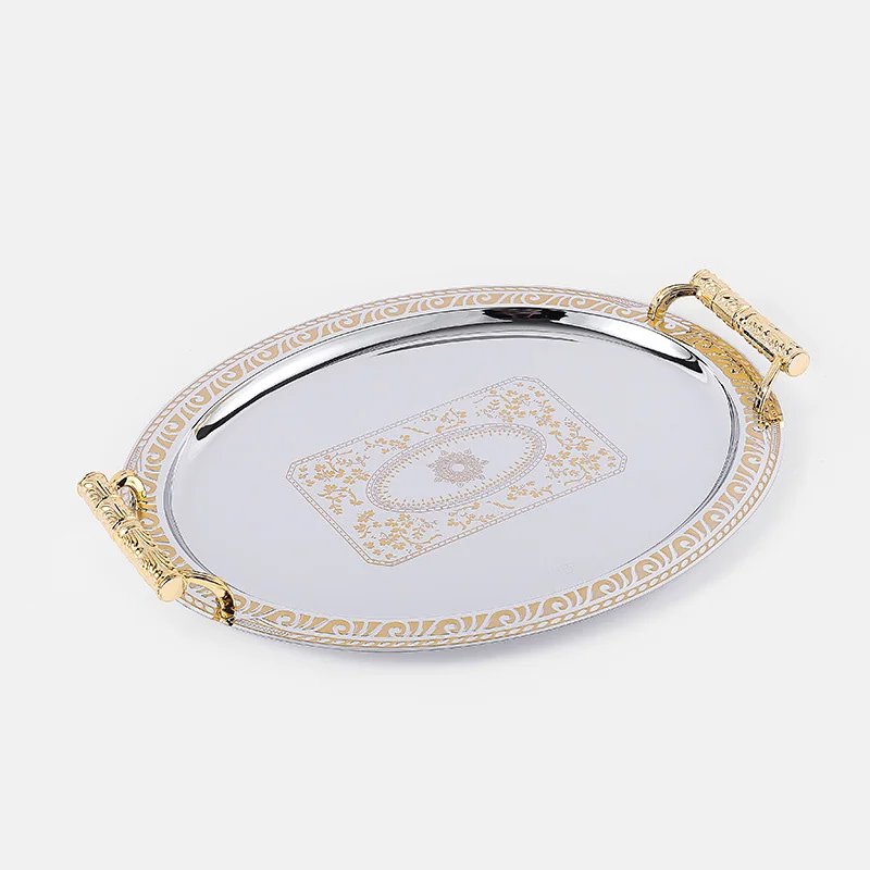 European Style Gold Carved Stainless Steel Fruit Tray for Desserts Hotels Cafes and Restaurants
