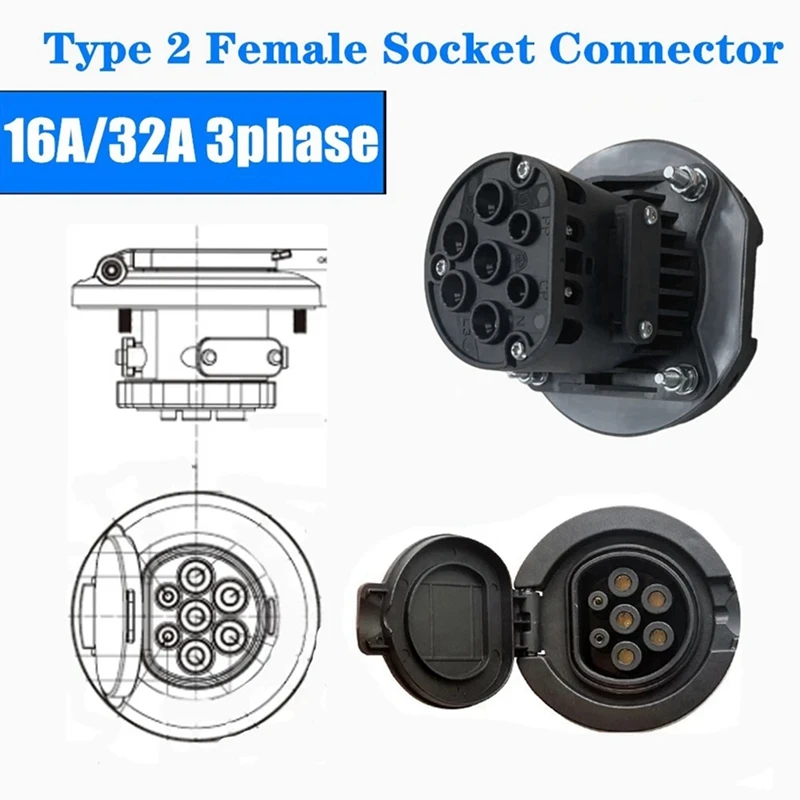 1 Piece EV Charging Socket Outlet Type 2 Socket Connector IEC 62196-2 32A 3 Phase AC