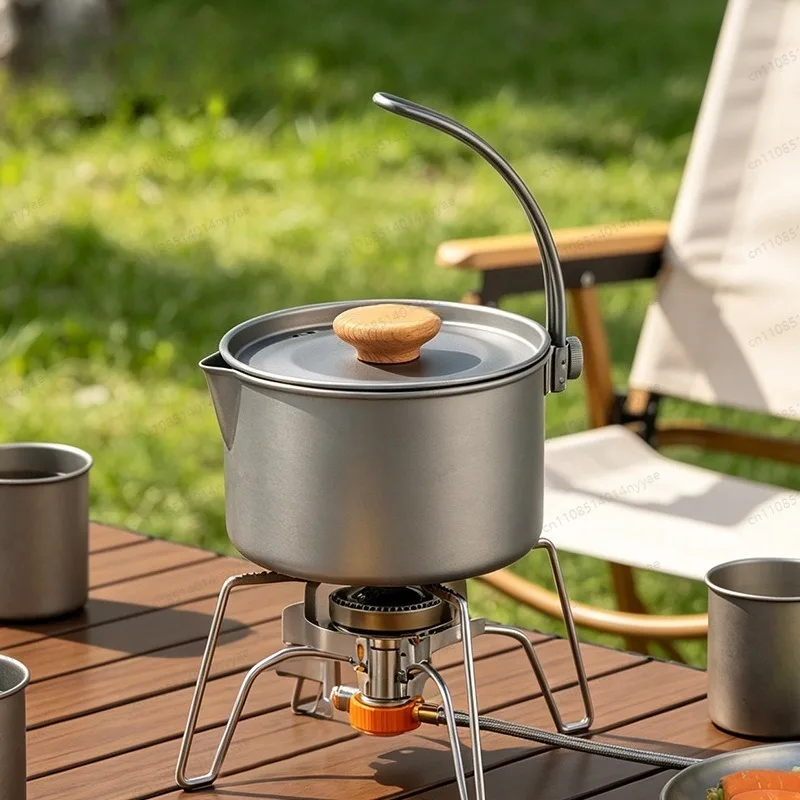 Titanium Camping Pot Hanging Soup Pot with Beak Spout Portable for Outdoor Picnic
