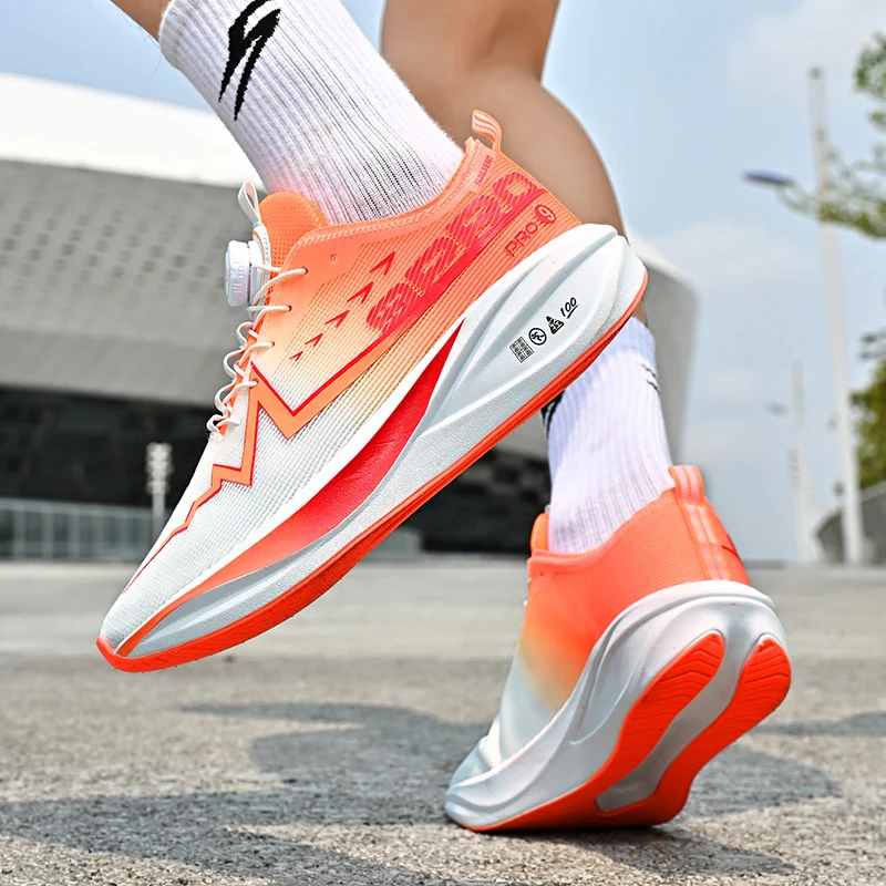 Couple's Running Shoes with Rotating Buckle, Mesh Surface, Breathable, Thick Sole, High Elasticity, Shock Absorption, Lightweight, Casual Sports Shoes for Men and Women