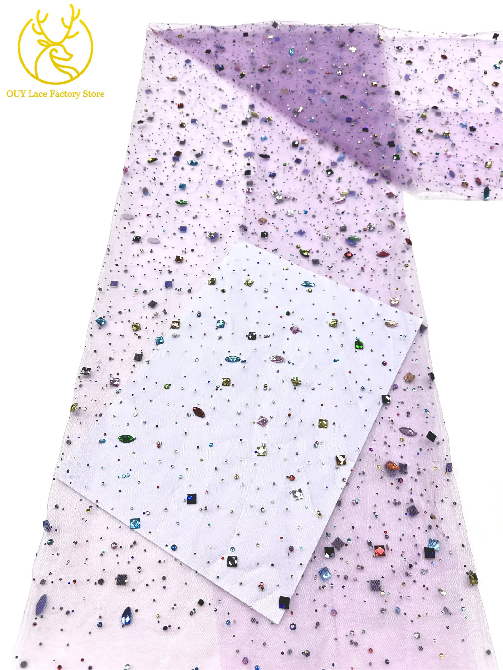 Eleganter nigerianischer Strass-Tüll-Spitzenstoff 2026 – Französischer farbenfroher Stein-Mesh-Spitzenstoff für Hochzeitskleider – Detail 26