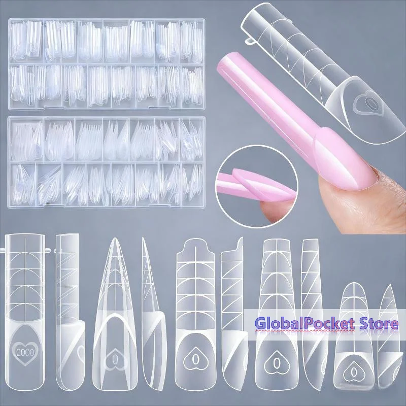 [TG823]150pcs Clear Dual Nail Forms Kit With Pre Printed Guides Multiple Sizes For Home DIY Nail Art Salon Use