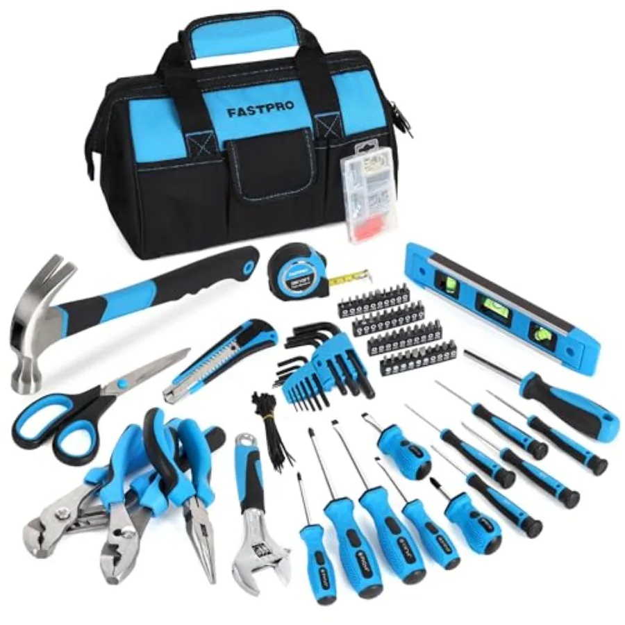FASTPRO 220-Piece Home Tool Set Household Repairing Tool Kit with 12-Inch Wide Mouth Open Storage Tool Bag