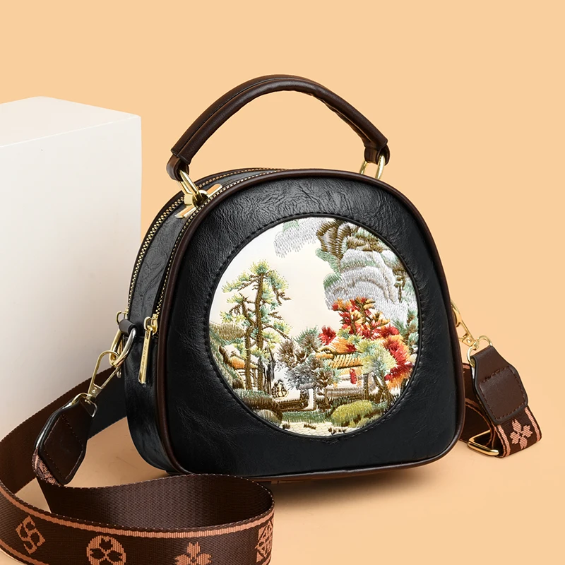 Small Women Handbag 2024 New Designer PU Leather Wide Strip Shoulder Bags Round Shape Vintage Female Cross Body Bags