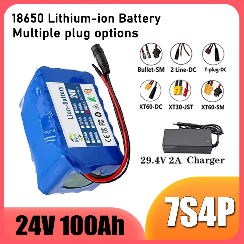 24V 7S4P 18650 electric wheelchair battery 100000mAh rechargeable lithium-ion battery pack+29.4V charger