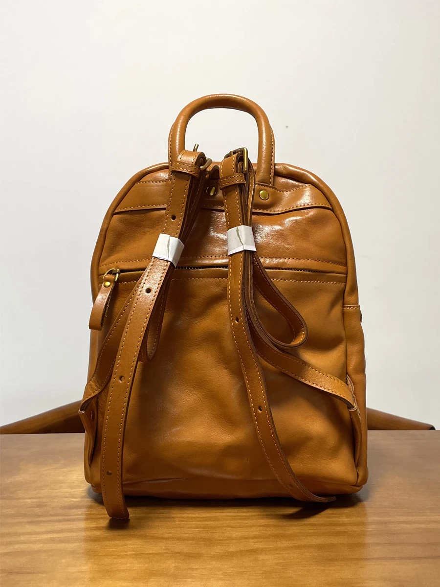 PNDME weekend party luxury first layer cowhide ladies backpack vintage outdoor travel handmade genuine leather women's schoolbag