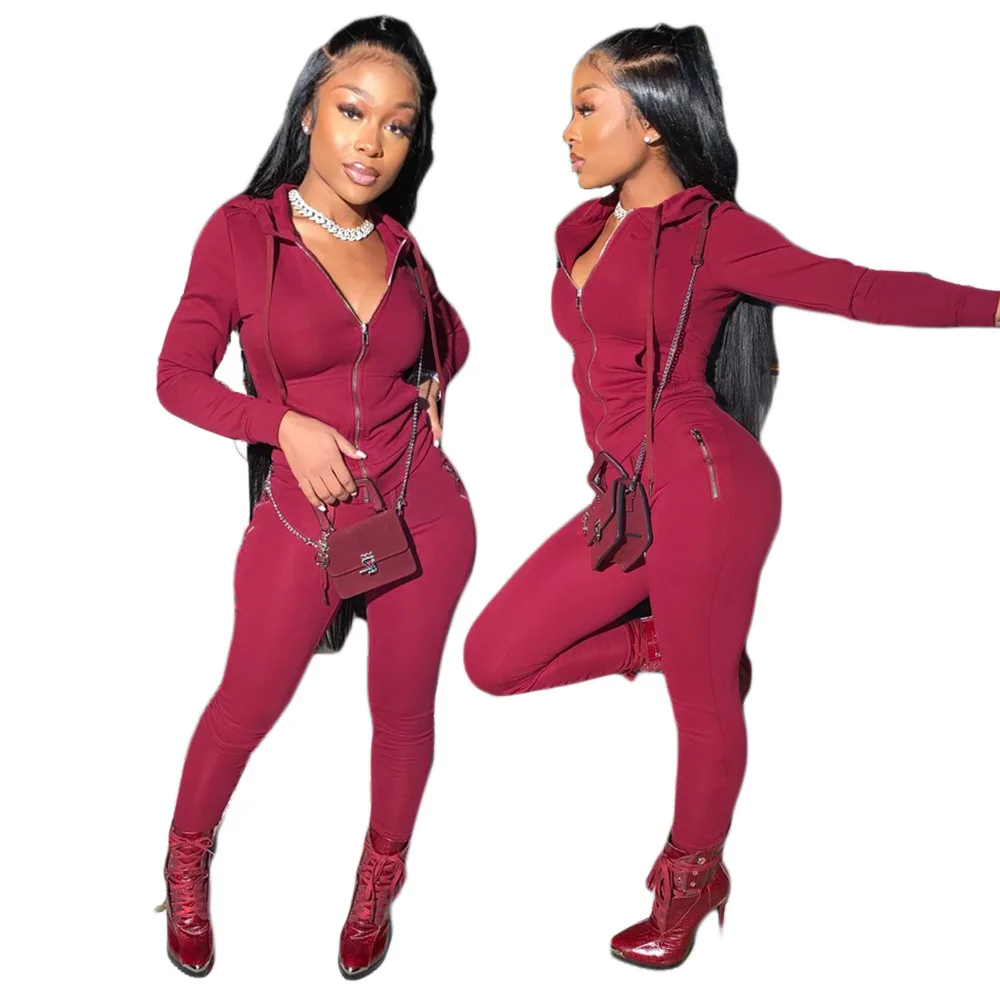 custom slim women sweatsuit set tracksuit zip up fall jogging hoodie set solid joggers pants clothes women two piece pants set