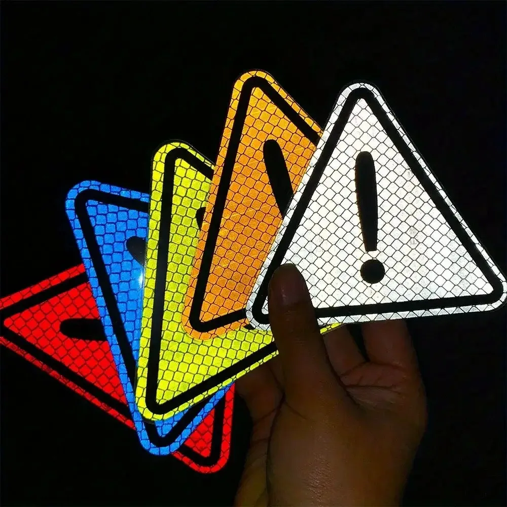 2/4pcs Triangle Reflective Safety Stickers - Diamond Pattern Exclamation Mark Design in Red, Blue, Yellow, Orange, Multi-Color