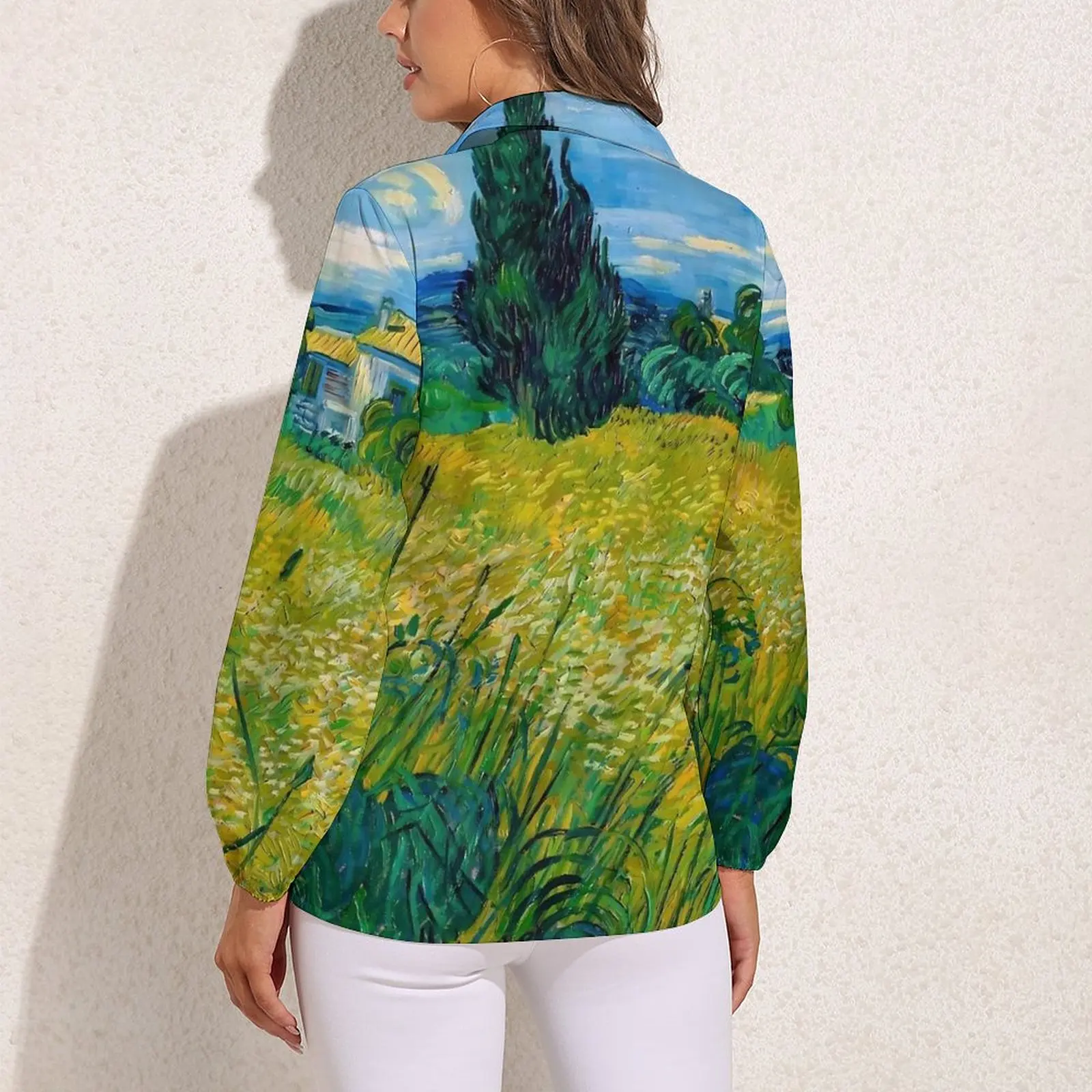 Van Gogh Blouse Green Wheat Field Pretty Pattern Blouses Women Long Sleeve Street Style Shirt Summer Oversize Clothes