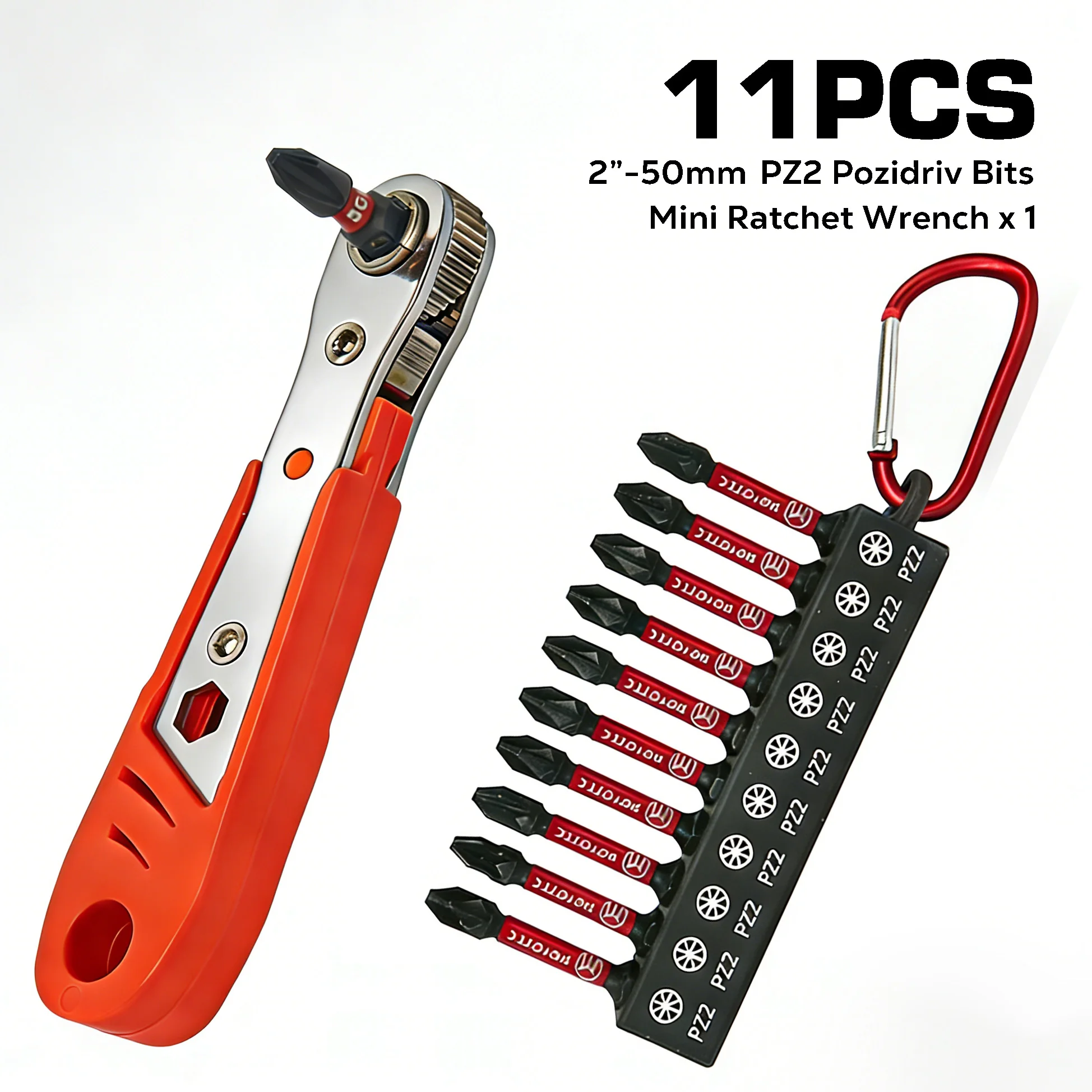 

11Pcs 50mm Mini Ratchet Wrench Impact-Resistant Screwdriver Bit Set, with Base Clip, Suitable for Narrow Space Repairs