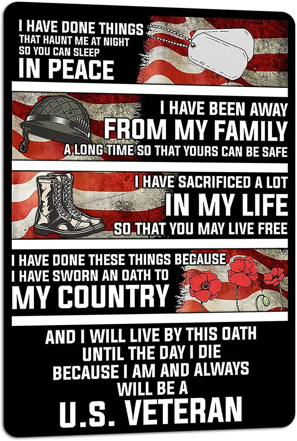 Я сделал вещи, которые меня доставили ночью, в США, ветераны, подарки, вертикальный фотопостер, мужской фотоэлемент