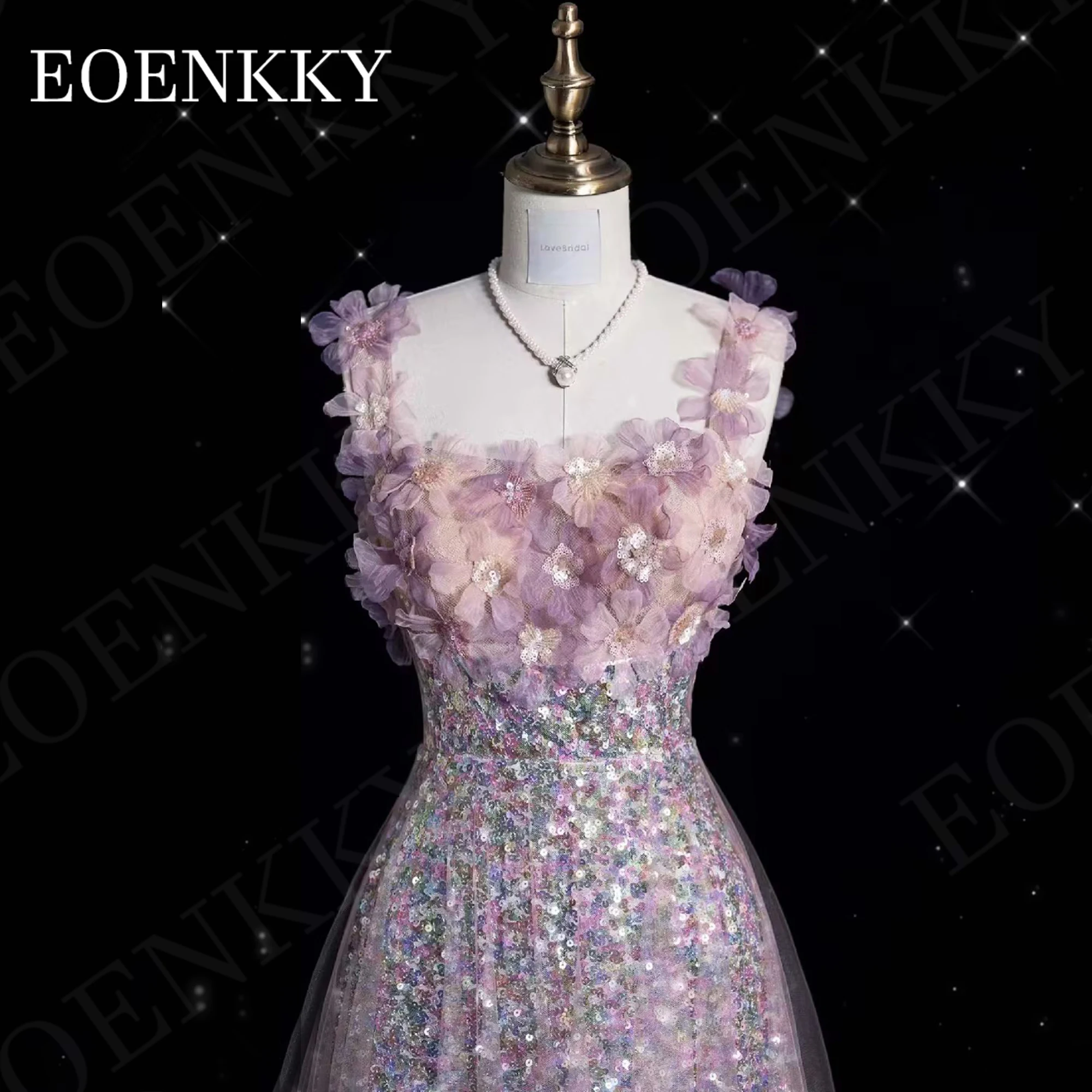 Sequin Sparkly Prom Dress Princess Dubai Luxury Glitter 3D Floral A Line Graduation Dress Square Neck vestidos de graduación