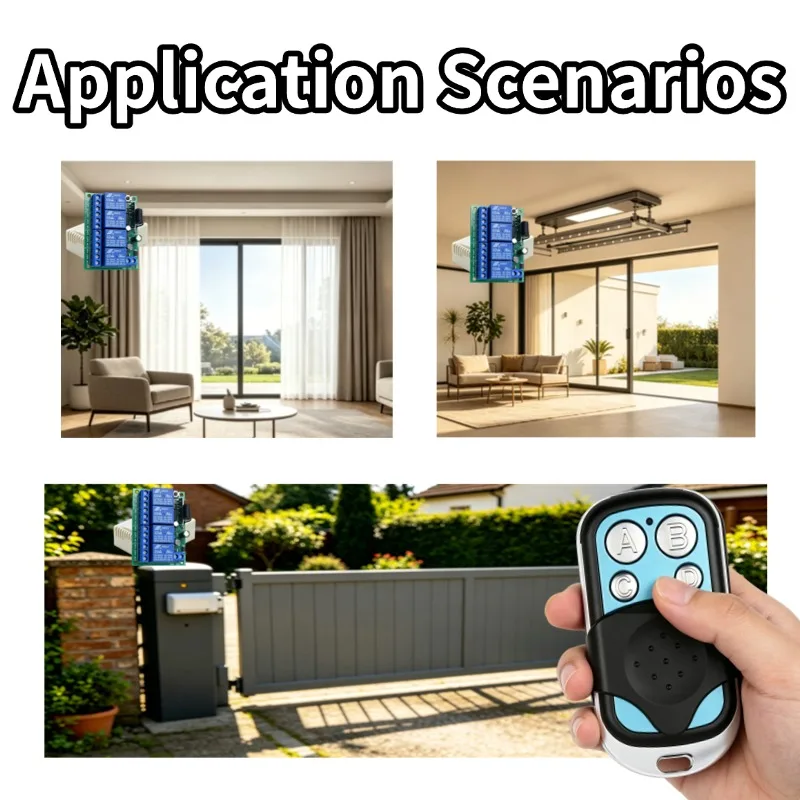 RF Universal Wireless Remote Control Switch 433MHz DC 6V 12V 24V 10A Relay Receiver,50m Transmitter for Garage Door Motor Lamp