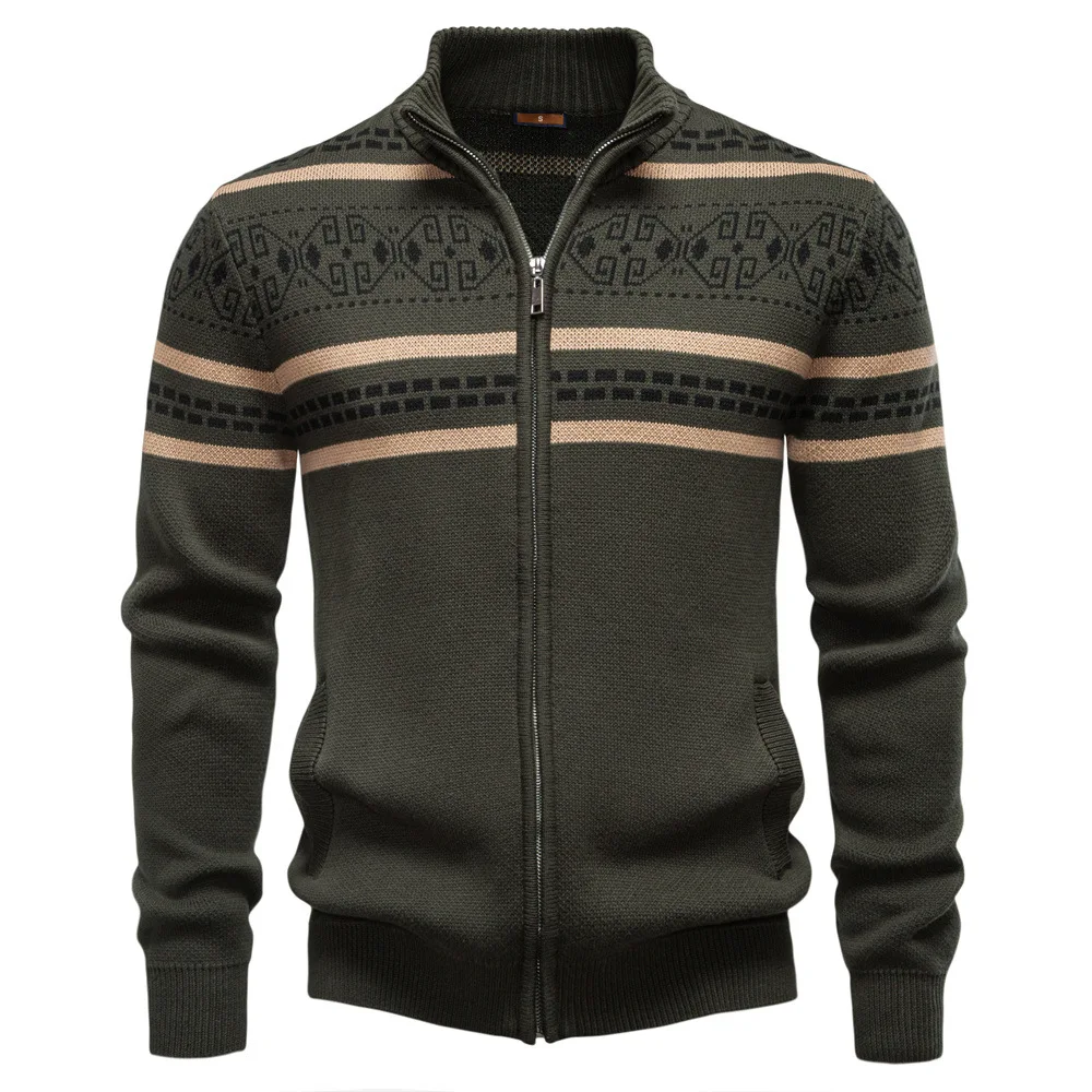 Men's European-Style Knitted Cardigan Sweater with Zipper for Autumn Winter 2025 - Casual Comfortable Long Coat