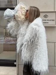 Fashion Solid Flurry Faux Fur Woman's Coat Elegant V Neck Long Sleeve Warm Jacket 2024 New Winter Female High Street Outerwear