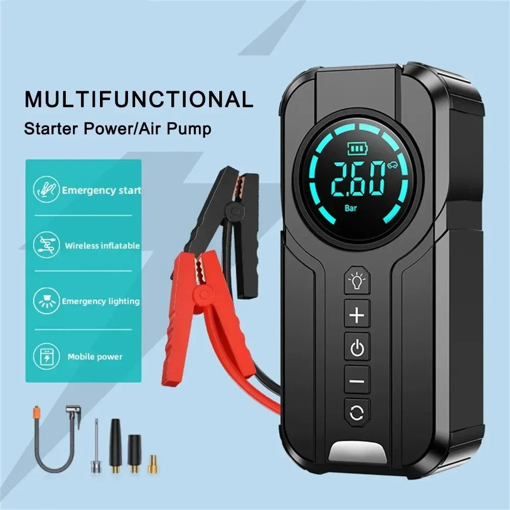 

Car Jump Starter Air Pump Power Bank 8400mAh Portable Air Compressor 4 In 1 Cars Battery Starters Starting Auto Tyre Inflator