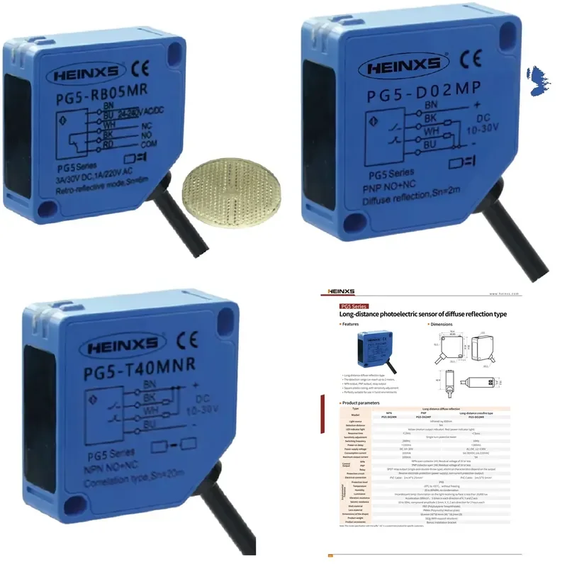 

HEINXS PG5-D02MN Long-range Opposed-type Photoelectric Proximity Sensor Switch NPN Background Suppression 2m Sensing Distance