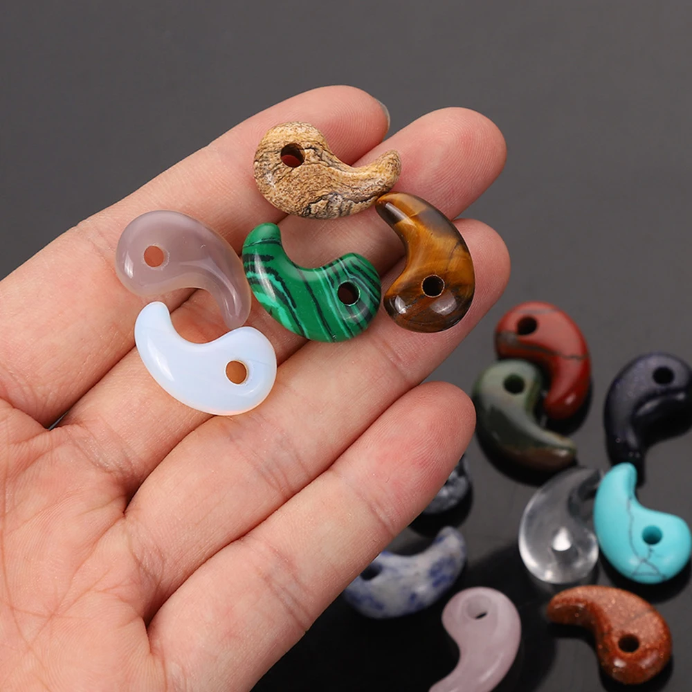 Natural Rose Quartz Opal Agate Comma YinYang Tai Chi Shape Jade Charms Pendant for Reiki Healing DIY Jewelry Accessories