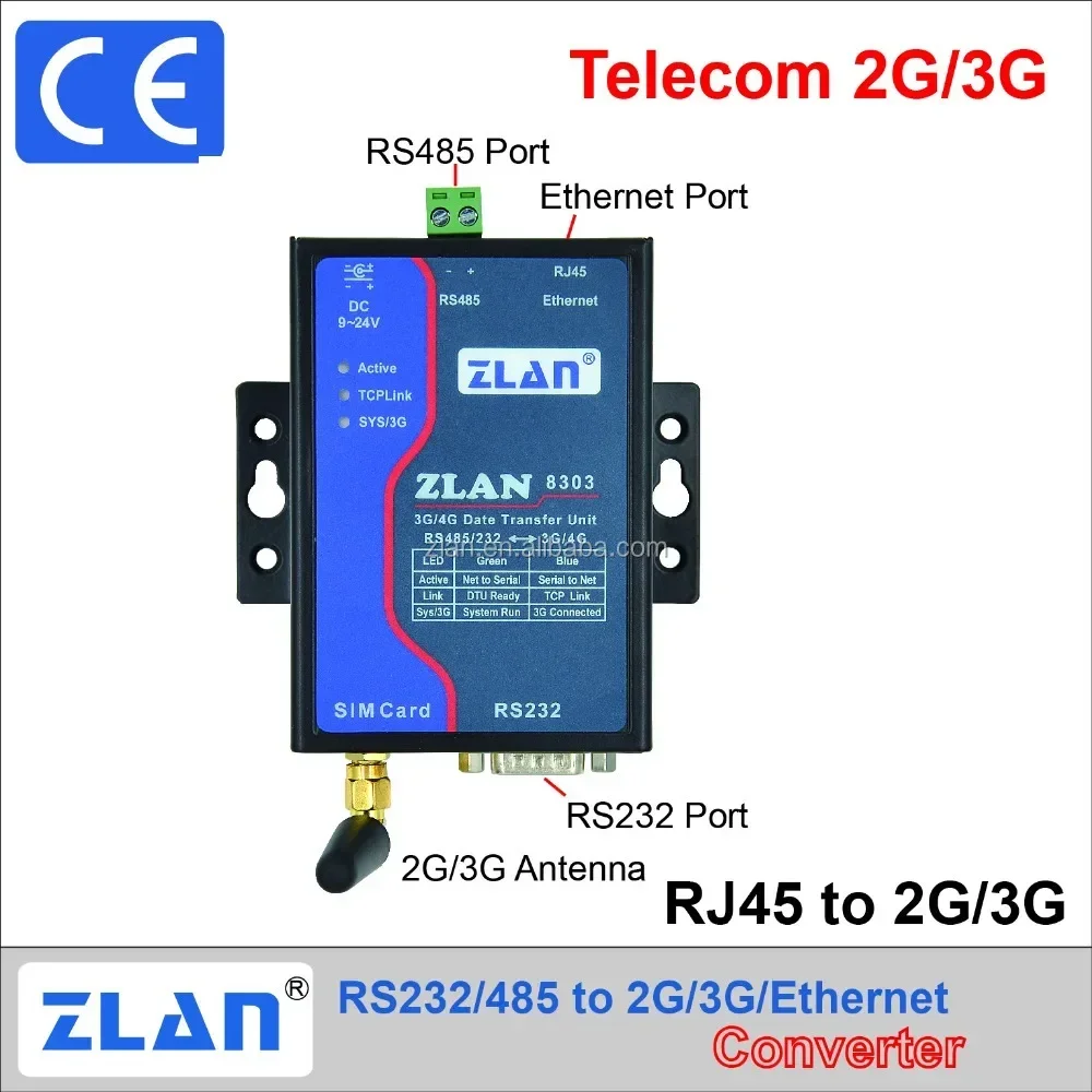 ZLAN8303 2G 3G DTU porta seriale RS232 RS485 a Telecom 2G/3G RJ45 modem gsm ethernet GPRS