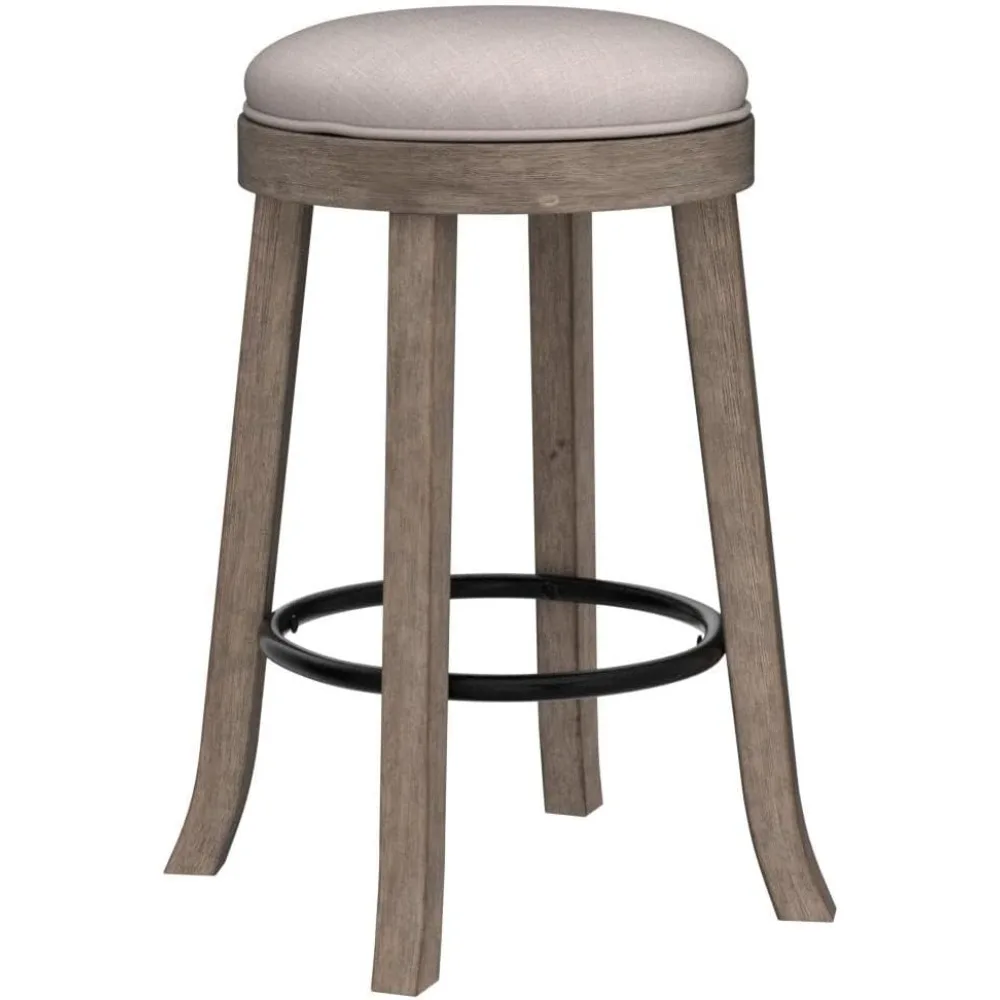 360 °   回転式バースツール 2 個セット、25.6 インチのファームハウスカウンターハイトスツール、無垢材の脚付き、モダンな背もたれのないバースツール