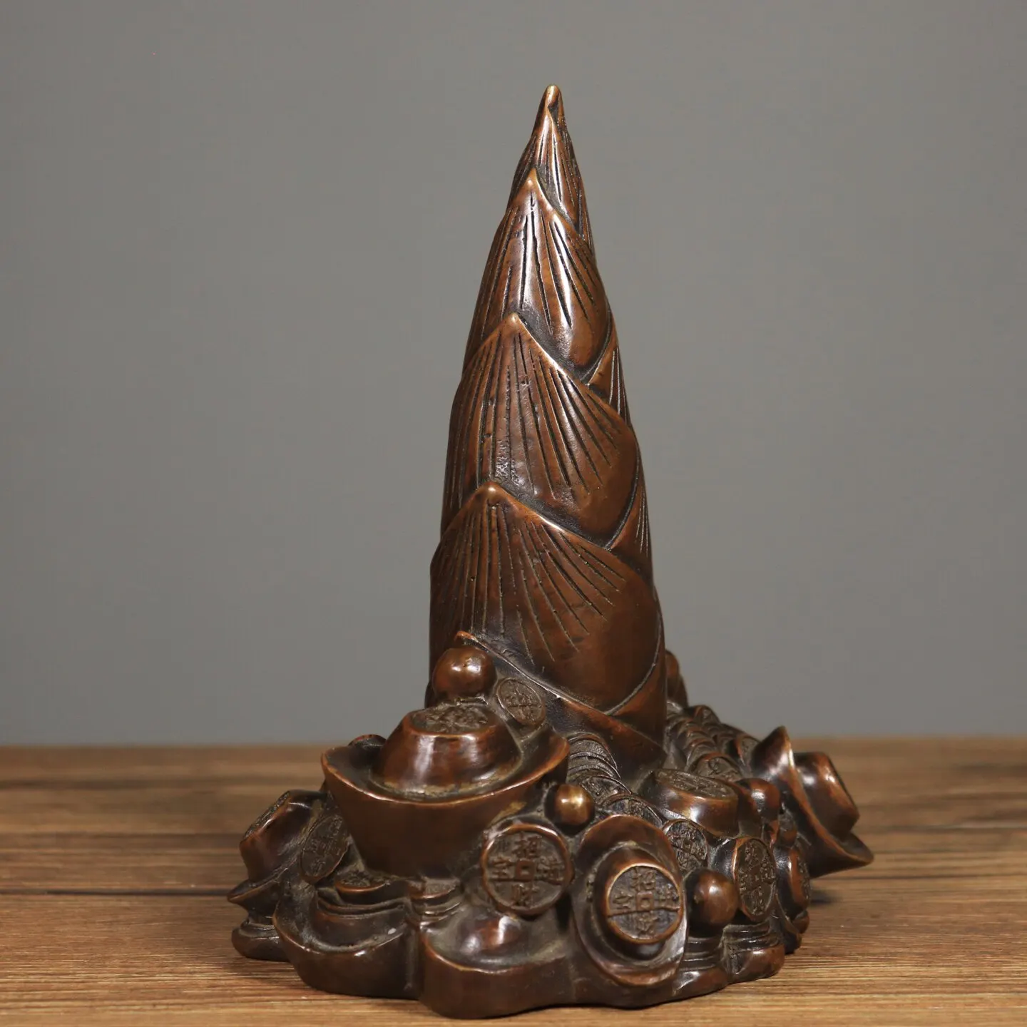 Vintage Pure Copper Lucky Bamboo Shoot Statue Feng Shui Wealth Fortune Figurine Home Office Shop Decor Business Opening Gift
