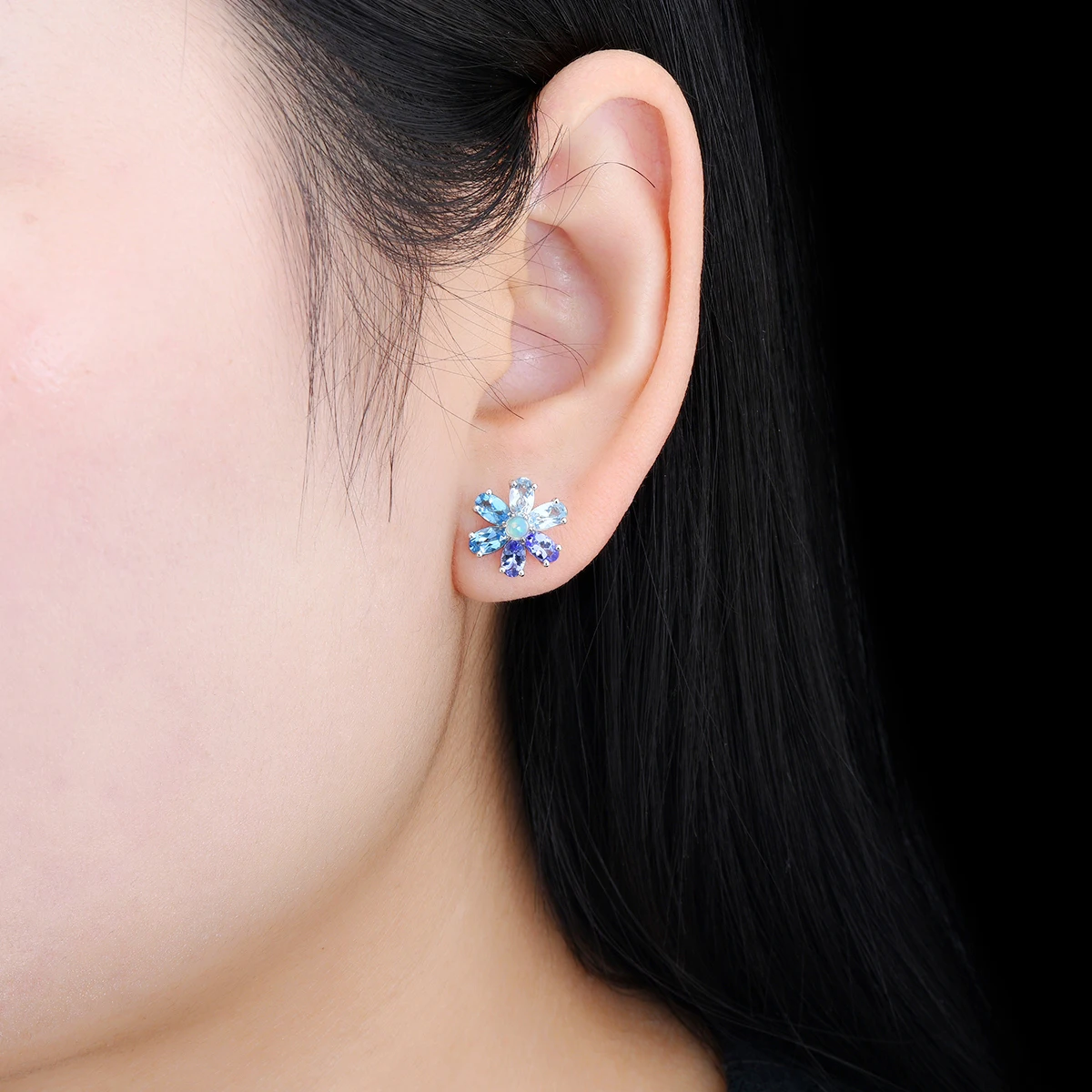 Natural Opal Tanzanite Sterling Silver Stud Earring 3 Carats Genuine Multicolor Gemstone Romantic Fine Jewelrys Women Gifts