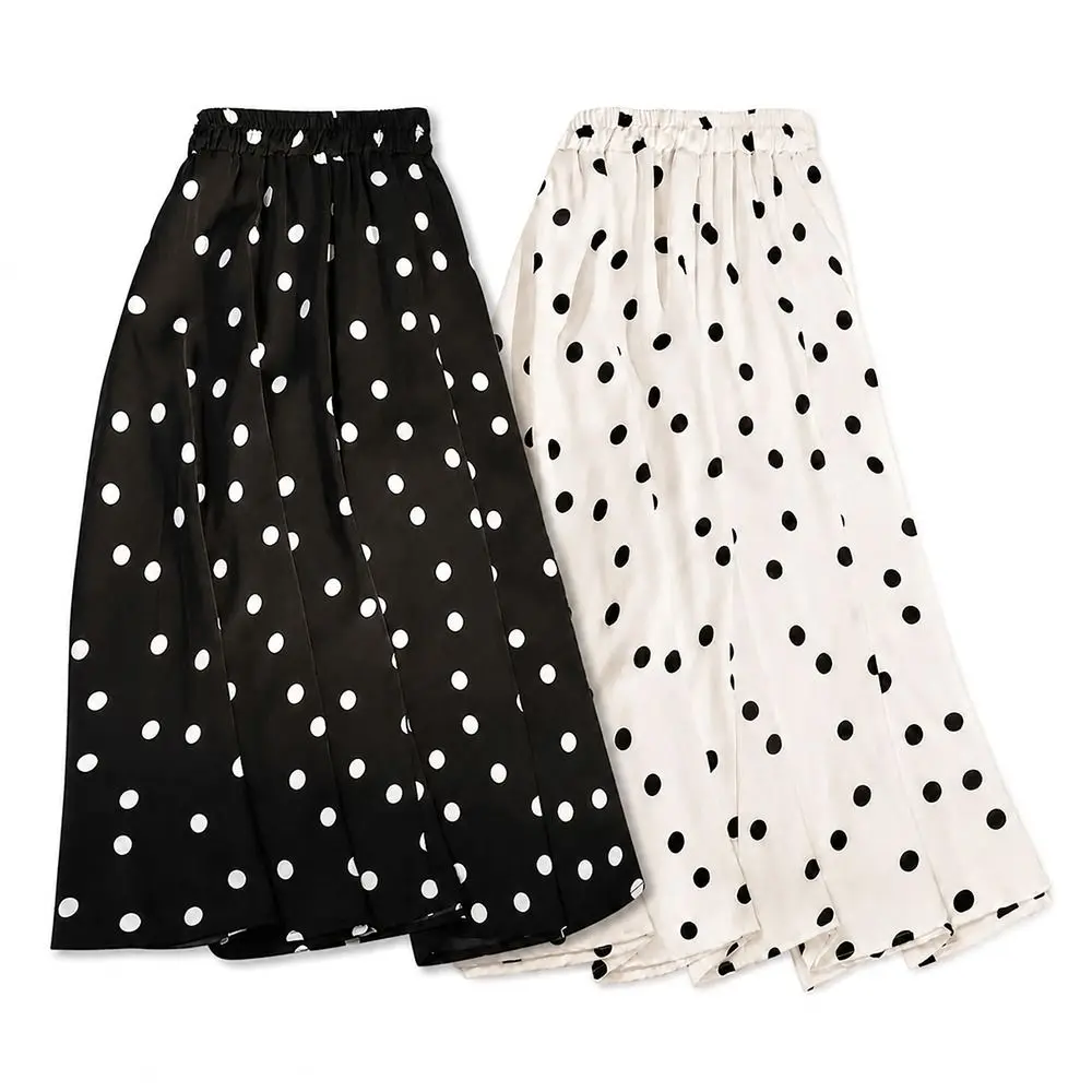 Fashion Polka Dot Polka Dot Maxi Skirt Lightweight High Waist Women Long Skirt A Line Elastic Waist A Line Skirt Casual Wear
