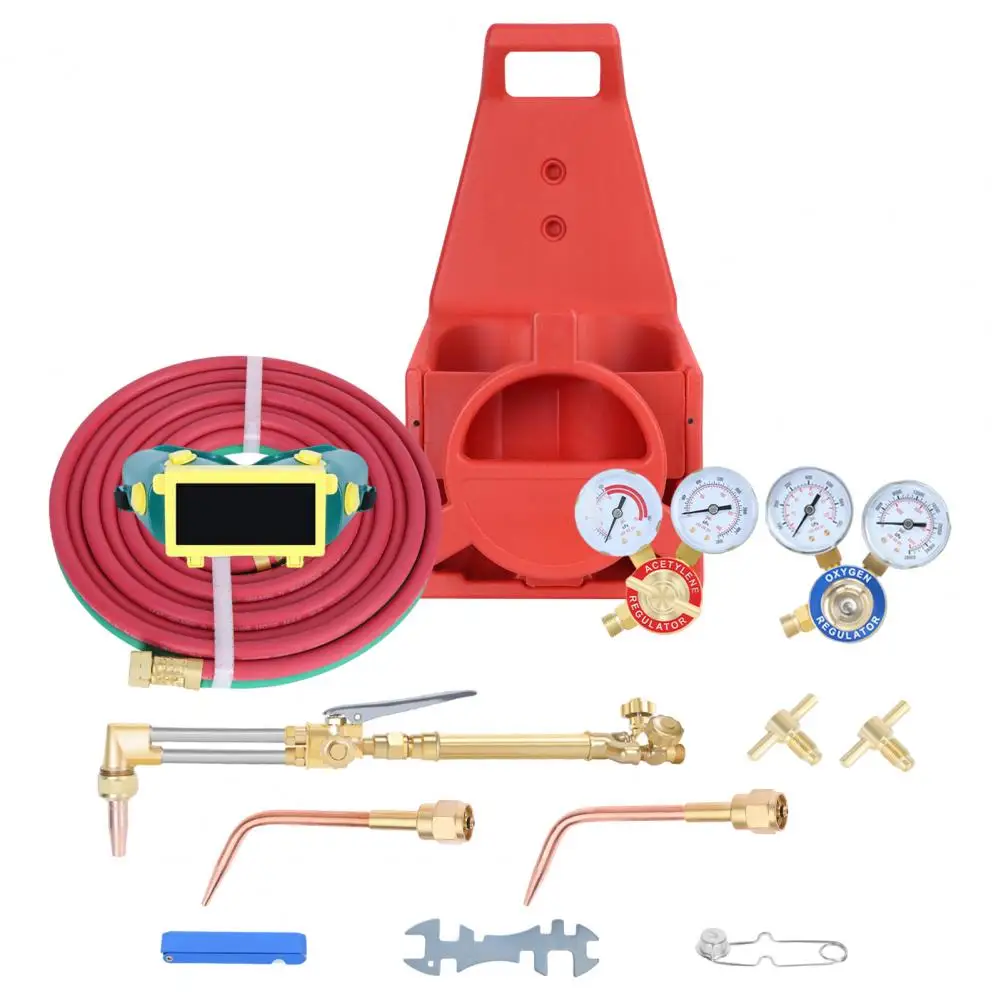

Welding Cutting Kit, Brass Nozzle Long Pipe Oxy Acetylene Torch Kit, Portable Ergonomic Handle Gas Welding Tool With Gauge