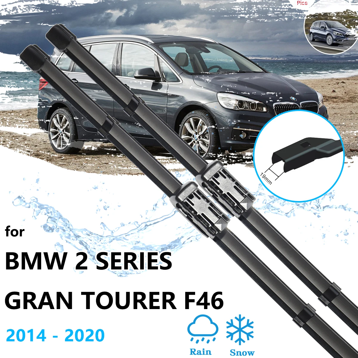 

For BMW 2 Series Gran Tourer F46 216i 2014~2020 Front Rear Wiper Blades Set Brushes Car Windows Windshield Windscreen Cleaning
