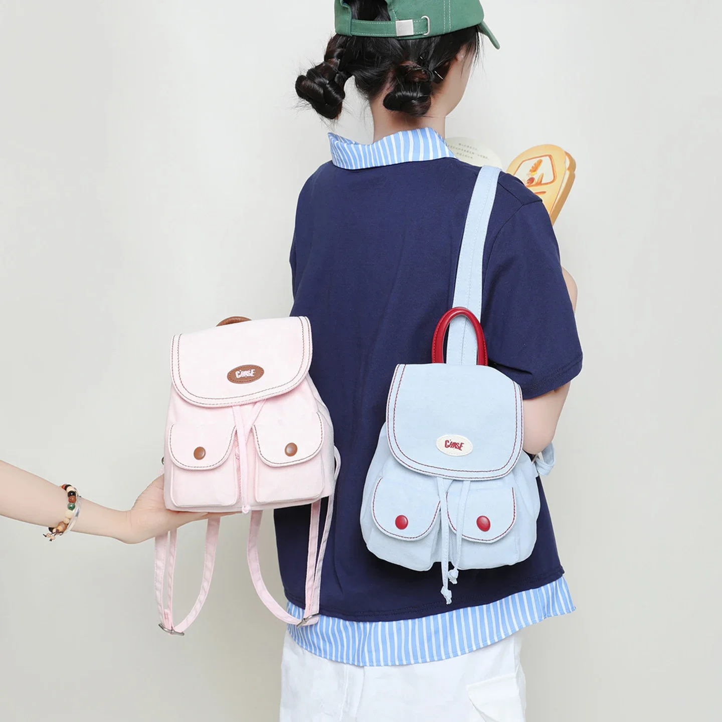 

Мини-рюкзак из денима и холста для девочек, унисекс, повседневный, многофункциональный, маленький школьный рюкзак, модный, универсальный, с клапаном на шнурке для хранения вещей